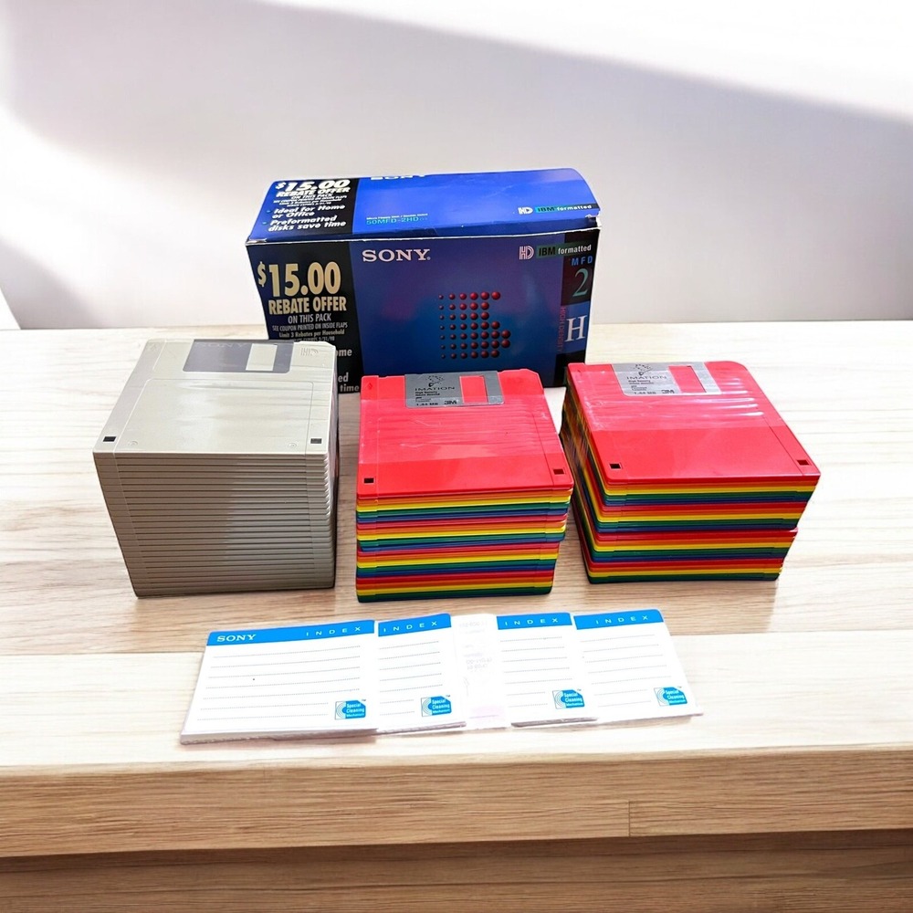 65 NEW Sony & Imation 3.5" Micro Floppy Disk with Blank Labels